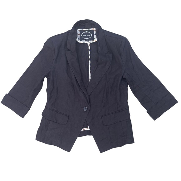 Love‎ Tree Blazer Womens Large Black 3/4 Sleeve Lined Career Casual Linen - Picture 1 of 9